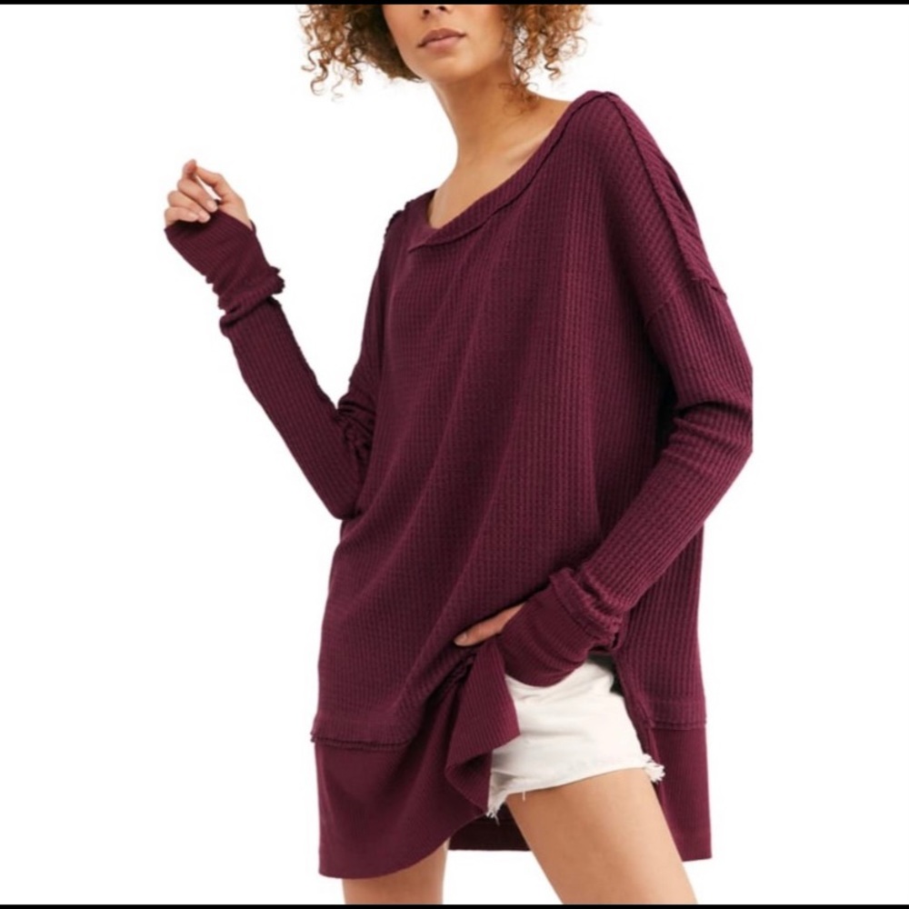 Free People Thermal Tunic Top Fig Sorbet NWT Small